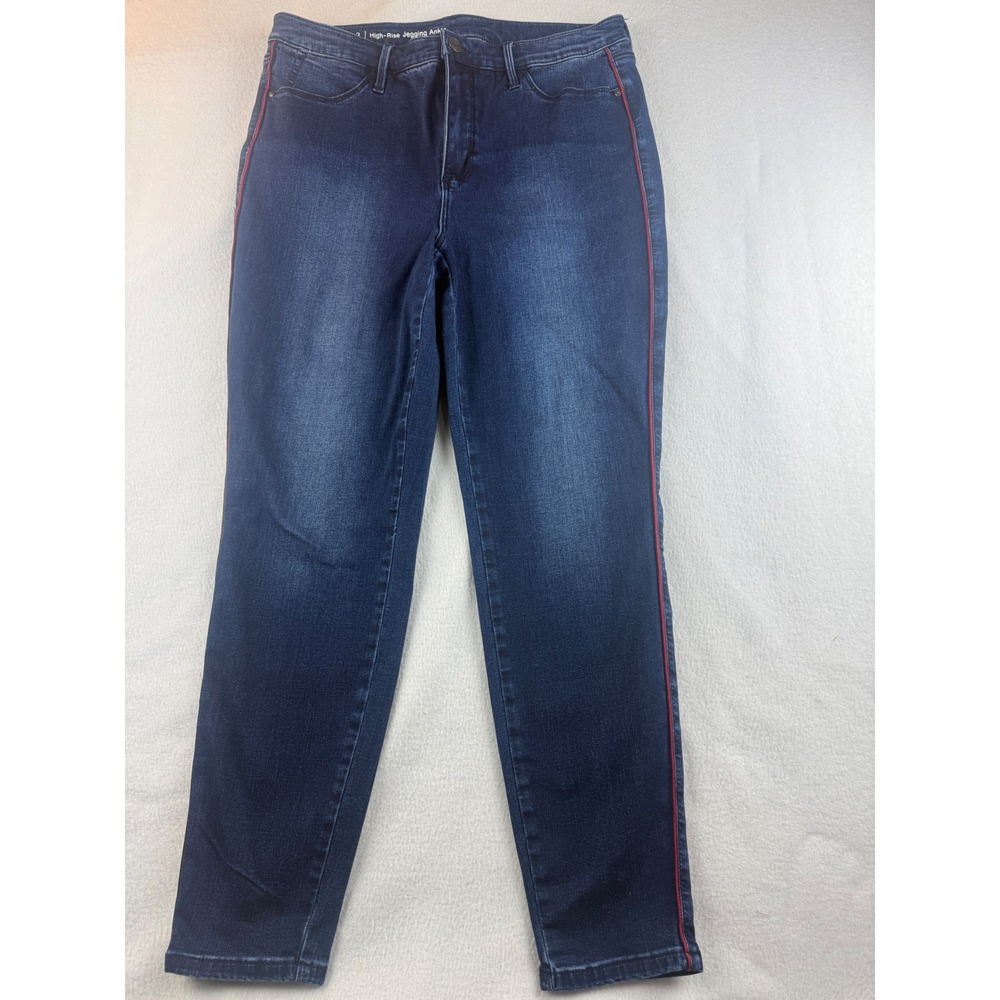 Talbots Flawless Size 12 High-Rise Jegging Ankle Red Stripe Dark Wash Jeans